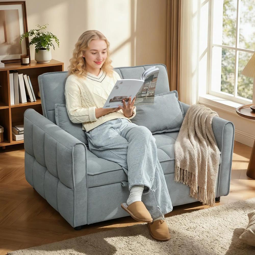 HOMCOM 2 Seater Sofa Bed, 3-in-1 Convertible Sleeper Sofa with Click-clack Adjustable Backrest and 2 Pillows Additional View 28