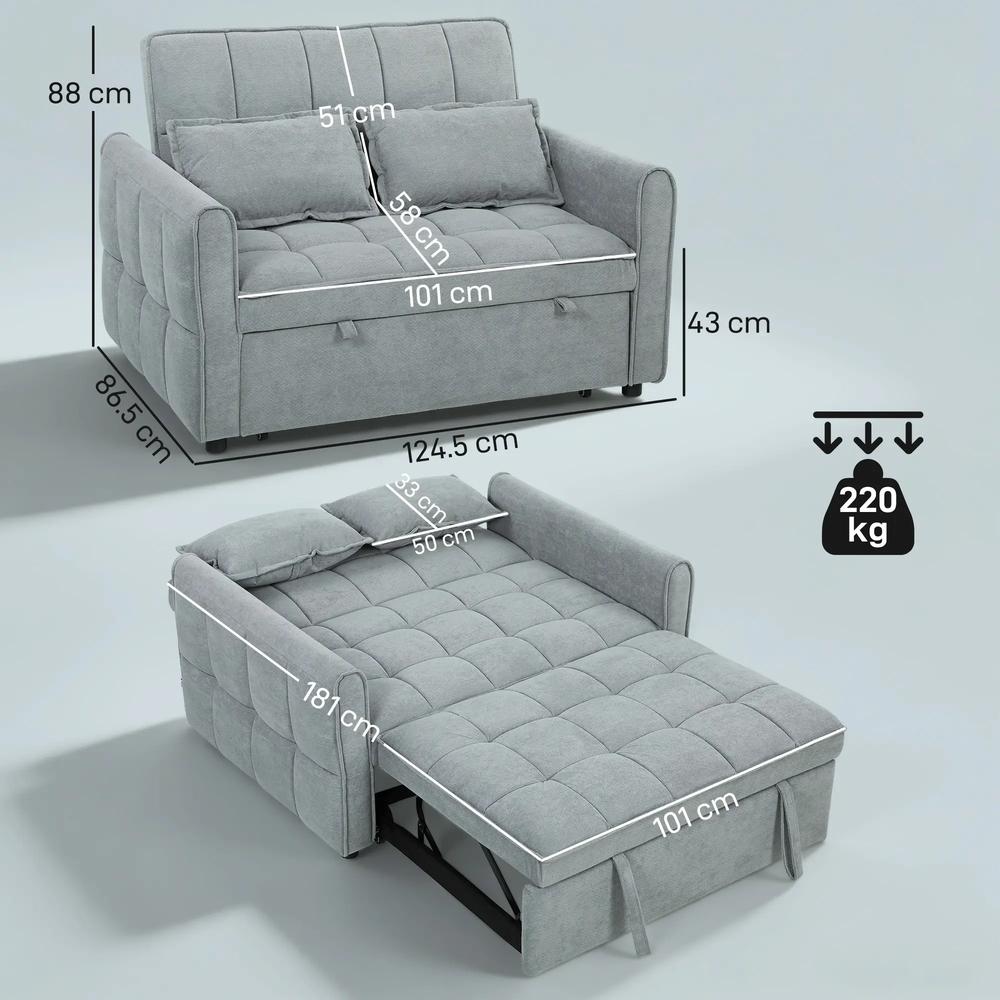 HOMCOM 2 Seater Sofa Bed, 3-in-1 Convertible Sleeper Sofa with Click-clack Adjustable Backrest and 2 Pillows Additional View 29