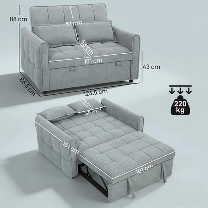 HOMCOM 2 Seater Sofa Bed, 3-in-1 Convertible Sleeper Sofa with Click-clack Adjustable Backrest and 2 Pillows Additional View 29