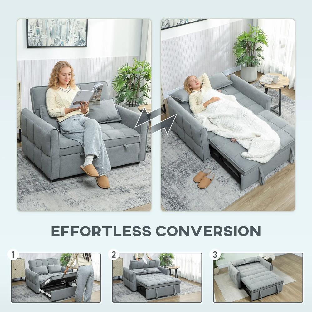 HOMCOM 2 Seater Sofa Bed, 3-in-1 Convertible Sleeper Sofa with Click-clack Adjustable Backrest and 2 Pillows Additional View 30