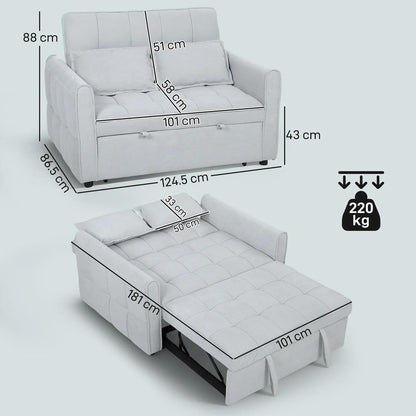 HOMCOM 2 Seater Sofa Bed, 3-in-1 Convertible Sleeper Sofa with Click-clack Adjustable Backrest and 2 Pillows Additional View 3