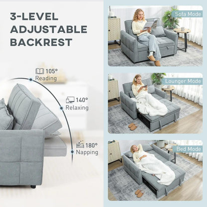 HOMCOM 2 Seater Sofa Bed, 3-in-1 Convertible Sleeper Sofa with Click-clack Adjustable Backrest and 2 Pillows Additional View 31