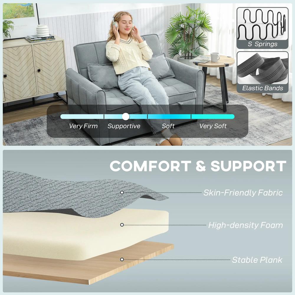 HOMCOM 2 Seater Sofa Bed, 3-in-1 Convertible Sleeper Sofa with Click-clack Adjustable Backrest and 2 Pillows Additional View 32