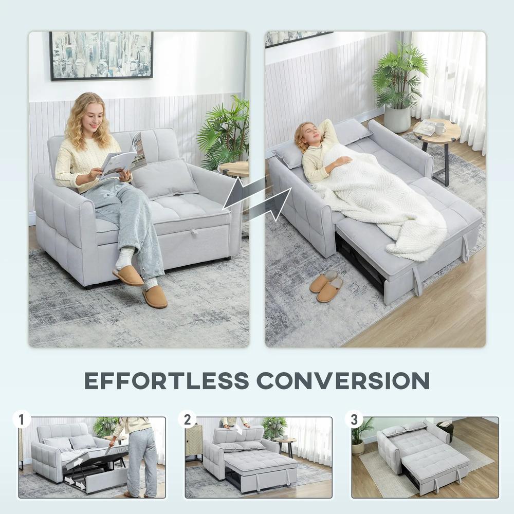 HOMCOM 2 Seater Sofa Bed, 3-in-1 Convertible Sleeper Sofa with Click-clack Adjustable Backrest and 2 Pillows Additional View 4