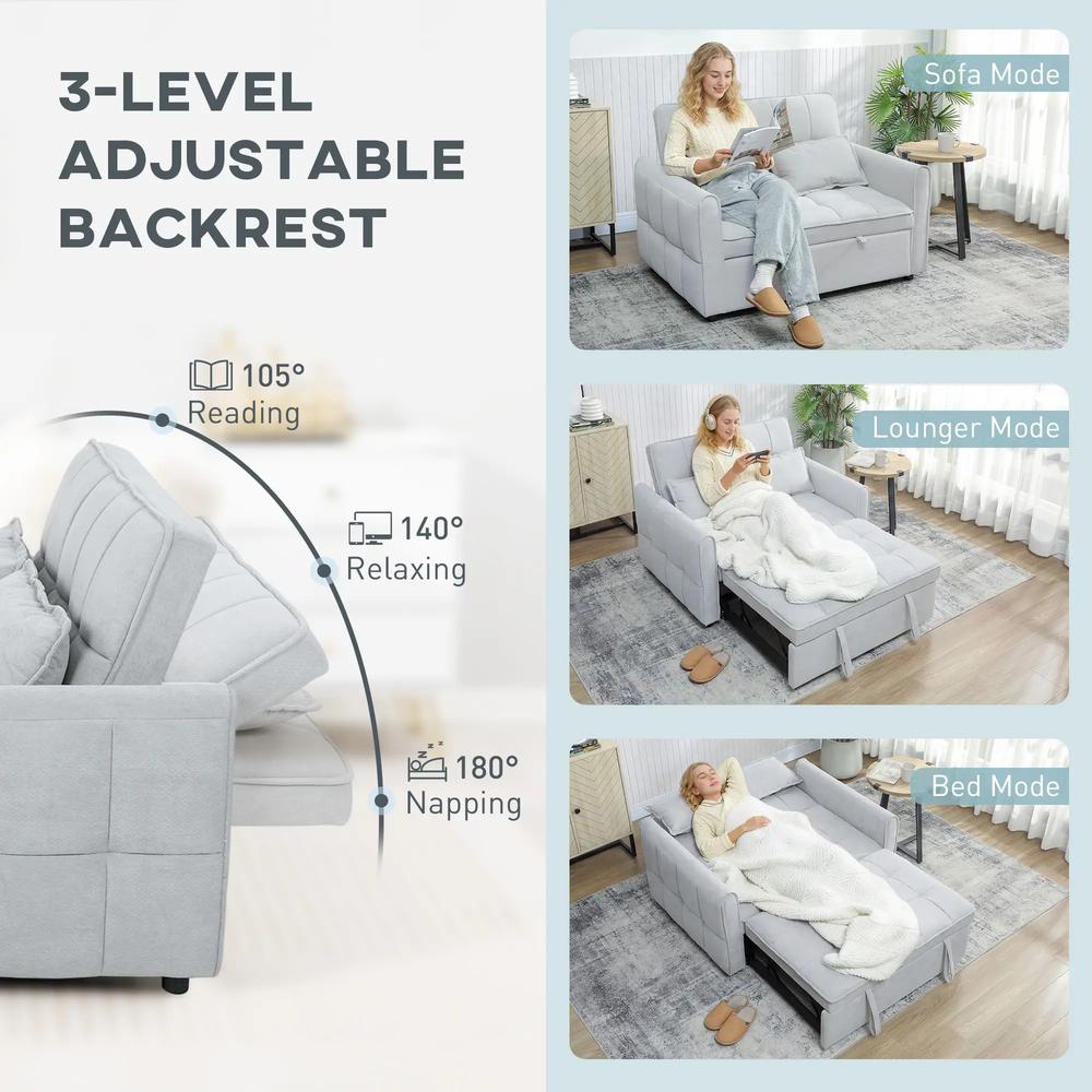 HOMCOM 2 Seater Sofa Bed, 3-in-1 Convertible Sleeper Sofa with Click-clack Adjustable Backrest and 2 Pillows Additional View 5