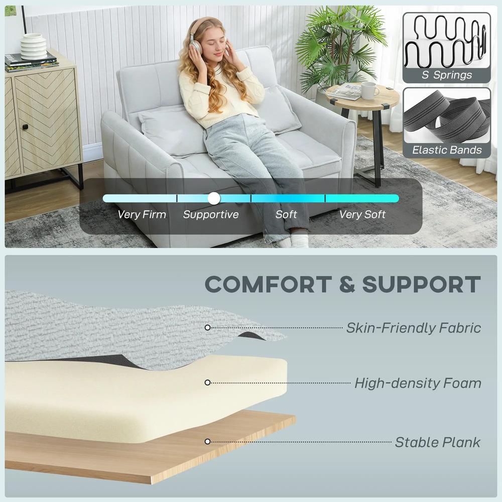 HOMCOM 2 Seater Sofa Bed, 3-in-1 Convertible Sleeper Sofa with Click-clack Adjustable Backrest and 2 Pillows Additional View 6