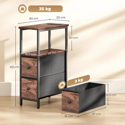 HOMCOM Side Table, Narrow Bedside Table with Charging Station, 2 Drawers, AC Outlet and 2 USB Ports for Living Room, Bedroom Additional View 3