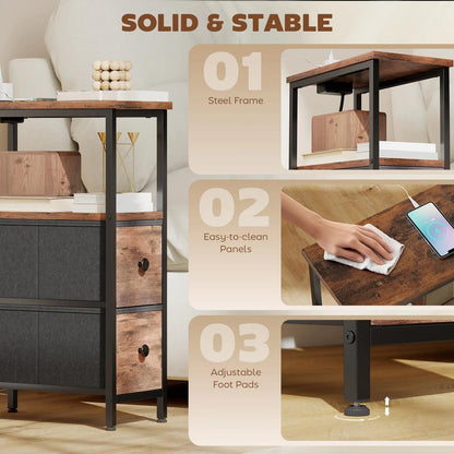 HOMCOM Side Table, Narrow Bedside Table with Charging Station, 2 Drawers, AC Outlet and 2 USB Ports for Living Room, Bedroom Additional View 6