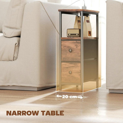 HOMCOM Side Table, Narrow Bedside Table with Charging Station, 2 Drawers, AC Outlet and 2 USB Ports for Living Room, Bedroom Additional View 7
