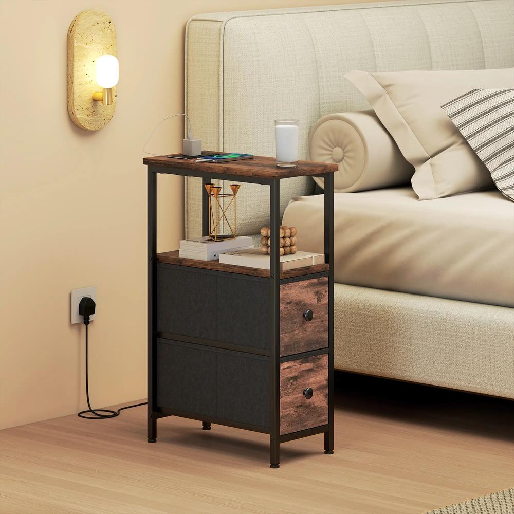 HOMCOM Side Table, Narrow Bedside Table with Charging Station, 2 Drawers, AC Outlet and 2 USB Ports for Living Room, Bedroom Additional View 9