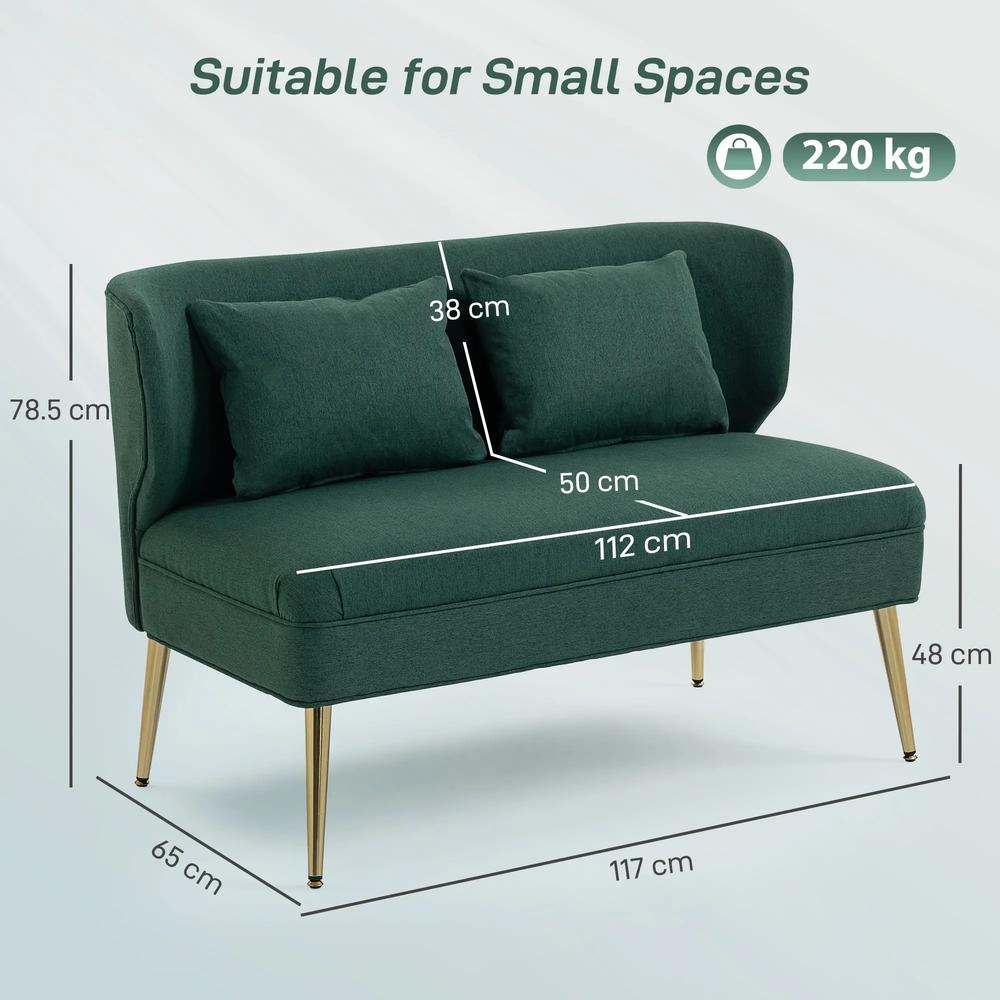 HOMCOM 2 Seater Sofa, Linen-look Fabric Small Sofa with Wing Back, Thick Seat, Metal Legs Additional View 17