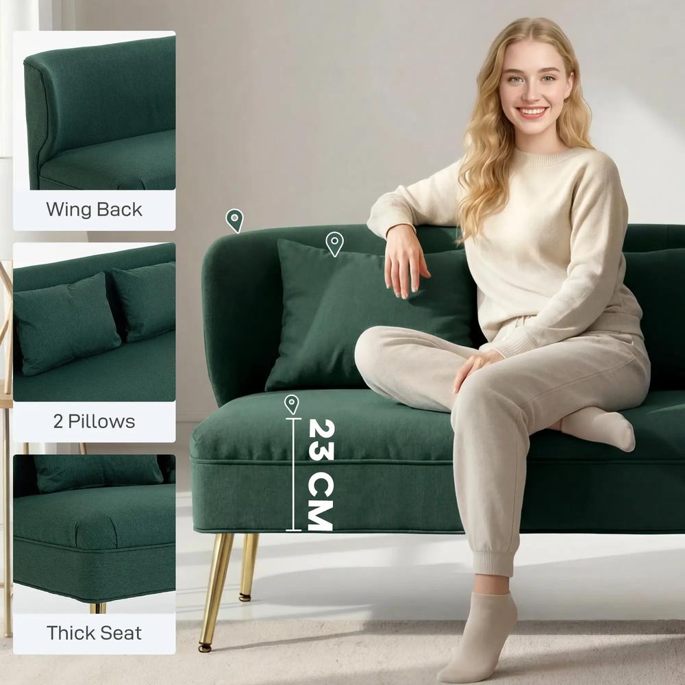 HOMCOM 2 Seater Sofa, Linen-look Fabric Small Sofa with Wing Back, Thick Seat, Metal Legs Additional View 19