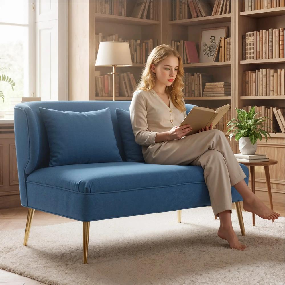HOMCOM 2 Seater Sofa, Linen-look Fabric Small Sofa with Wing Back, Thick Seat, Metal Legs Additional View 2