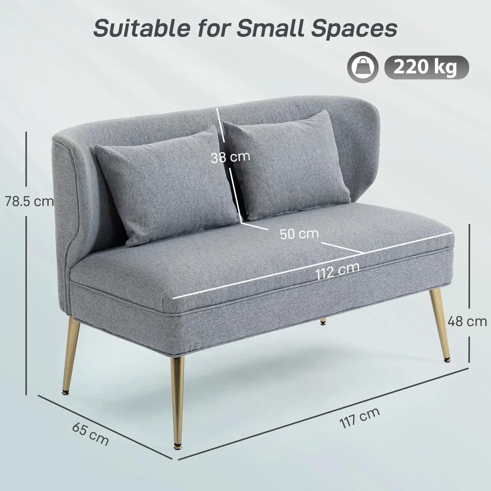 HOMCOM 2 Seater Sofa, Linen-look Fabric Small Sofa with Wing Back, Thick Seat, Metal Legs Additional View 29