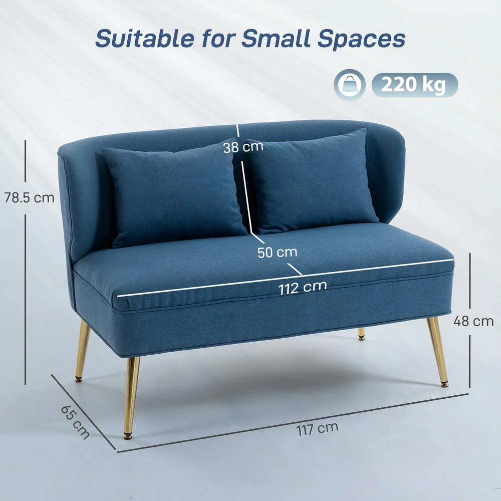 HOMCOM 2 Seater Sofa, Linen-look Fabric Small Sofa with Wing Back, Thick Seat, Metal Legs Additional View 3