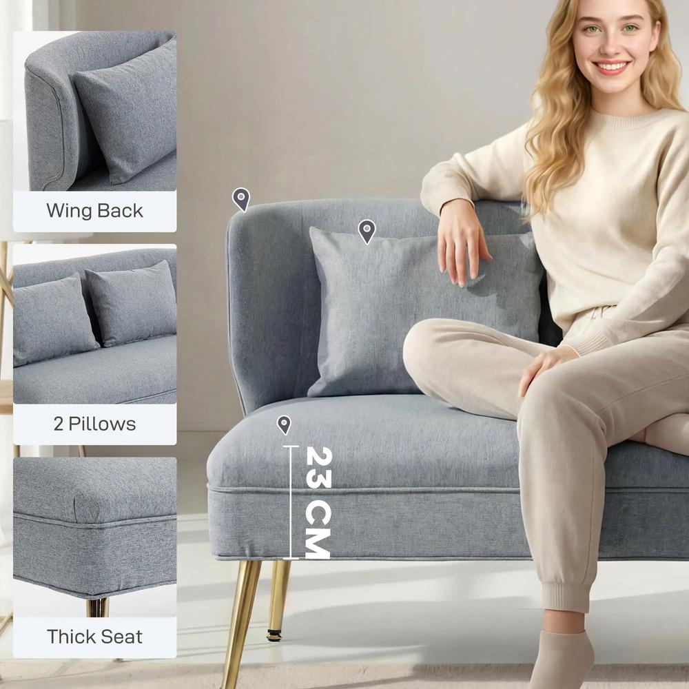 HOMCOM 2 Seater Sofa, Linen-look Fabric Small Sofa with Wing Back, Thick Seat, Metal Legs Additional View 31