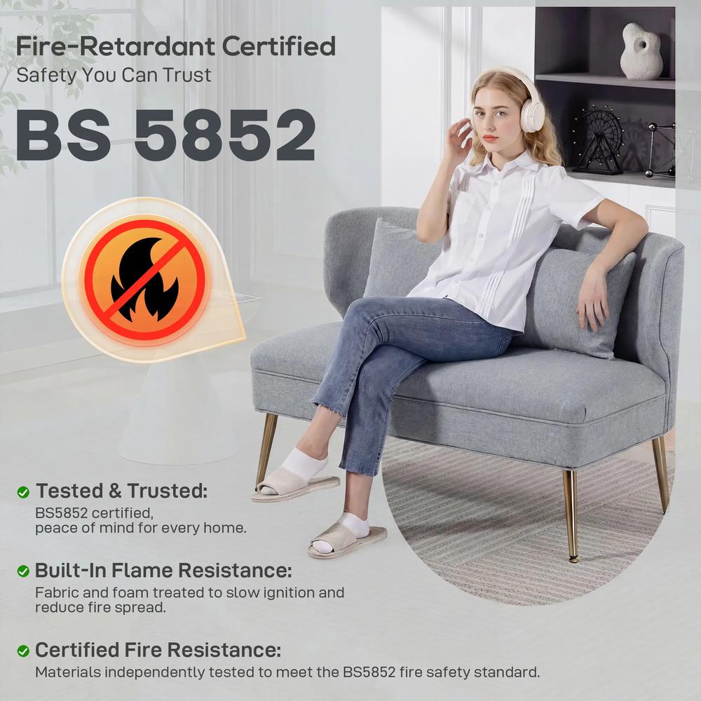 HOMCOM 2 Seater Sofa, Linen-look Fabric Small Sofa with Wing Back, Thick Seat, Metal Legs Additional View 34