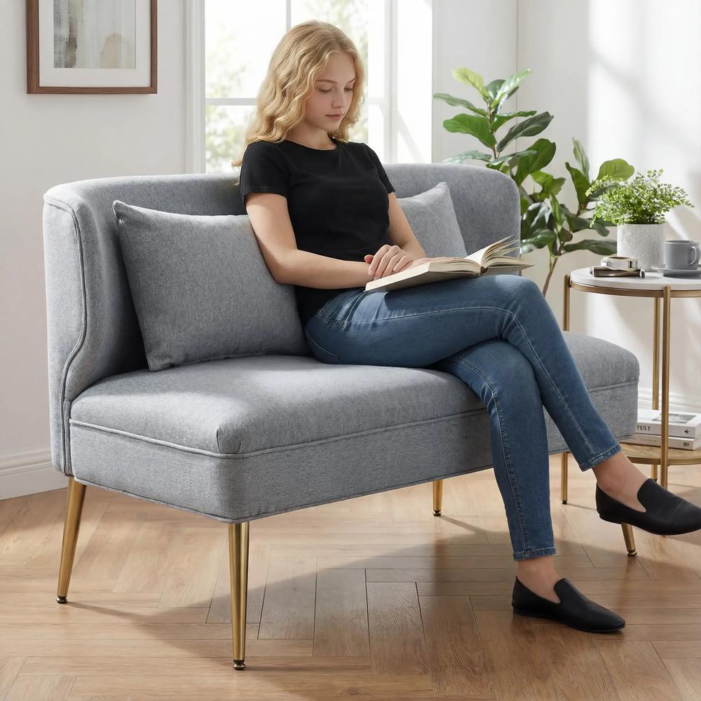 HOMCOM 2 Seater Sofa, Linen-look Fabric Small Sofa with Wing Back, Thick Seat, Metal Legs Additional View 36