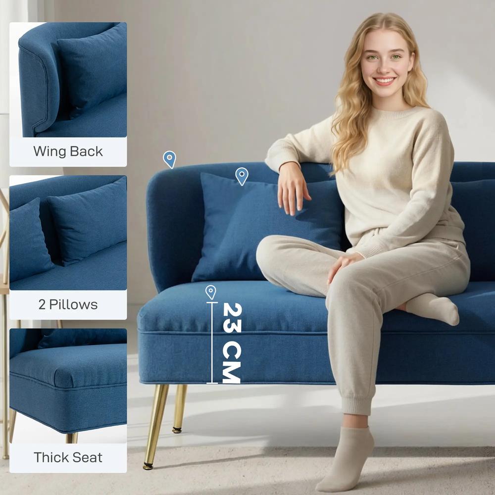 HOMCOM 2 Seater Sofa, Linen-look Fabric Small Sofa with Wing Back, Thick Seat, Metal Legs Additional View 5