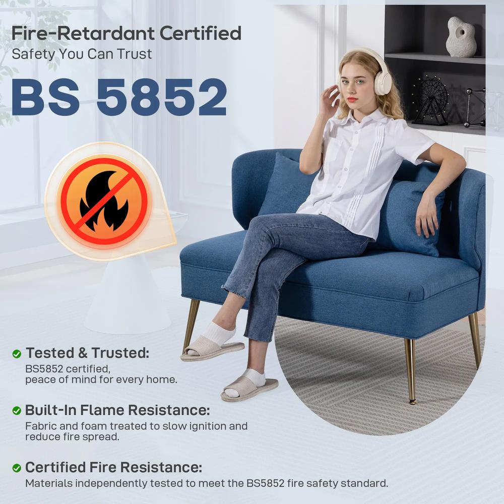 HOMCOM 2 Seater Sofa, Linen-look Fabric Small Sofa with Wing Back, Thick Seat, Metal Legs Additional View 8