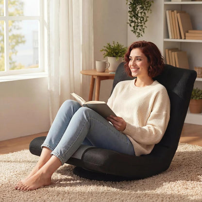 HOMCOM Floor Chair, Folding Floor Sofa with Adjustable Backrest, Wide Seat, Swivel Base, Black Additional View 2