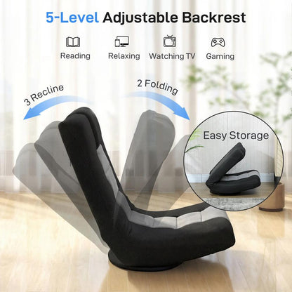 HOMCOM Floor Chair, Folding Floor Sofa with Adjustable Backrest, Wide Seat, Swivel Base, Black Additional View 4