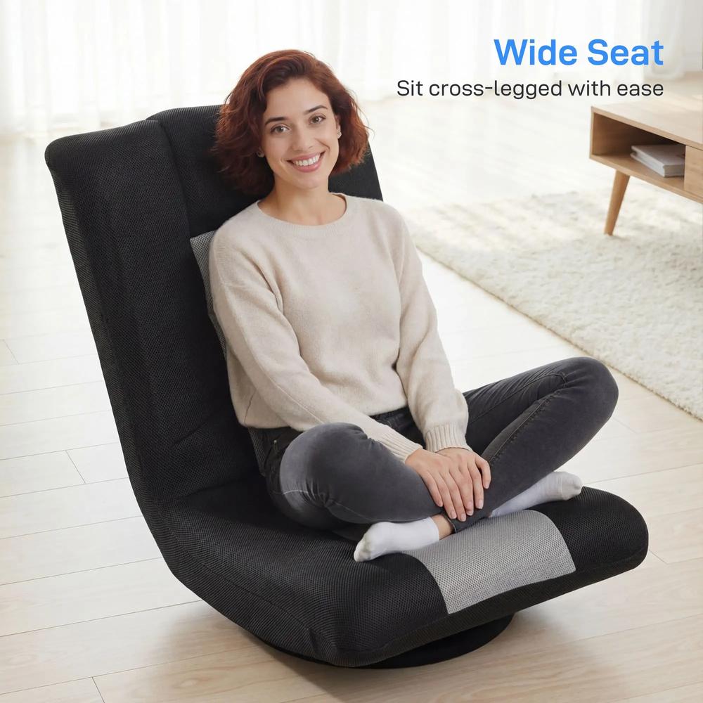 HOMCOM Floor Chair, Folding Floor Sofa with Adjustable Backrest, Wide Seat, Swivel Base, Black Additional View 5