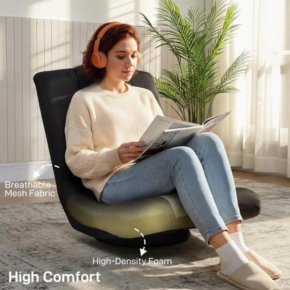 HOMCOM Floor Chair, Folding Floor Sofa with Adjustable Backrest, Wide Seat, Swivel Base, Black Additional View 6