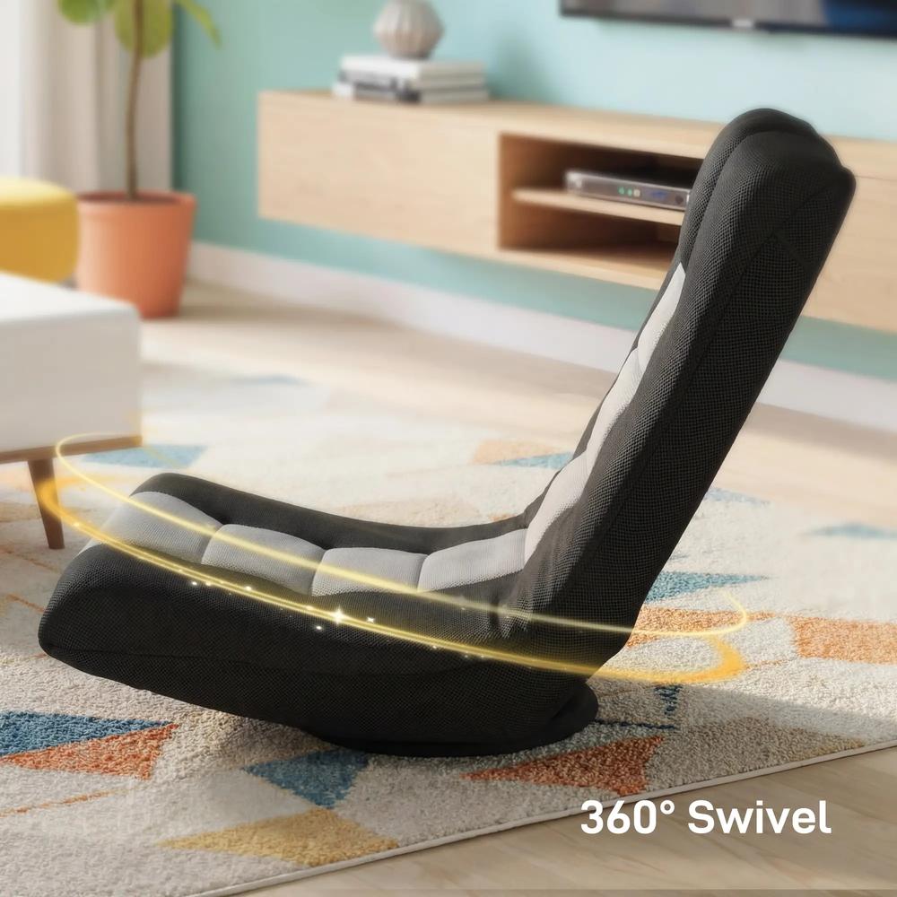 HOMCOM Floor Chair, Folding Floor Sofa with Adjustable Backrest, Wide Seat, Swivel Base, Black Additional View 7