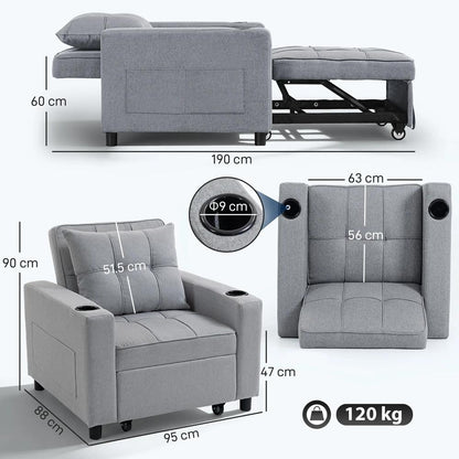 HOMCOM 3-in-1 Single Sofa Bed, Convertible Sleeper Chair Bed Additional View 14