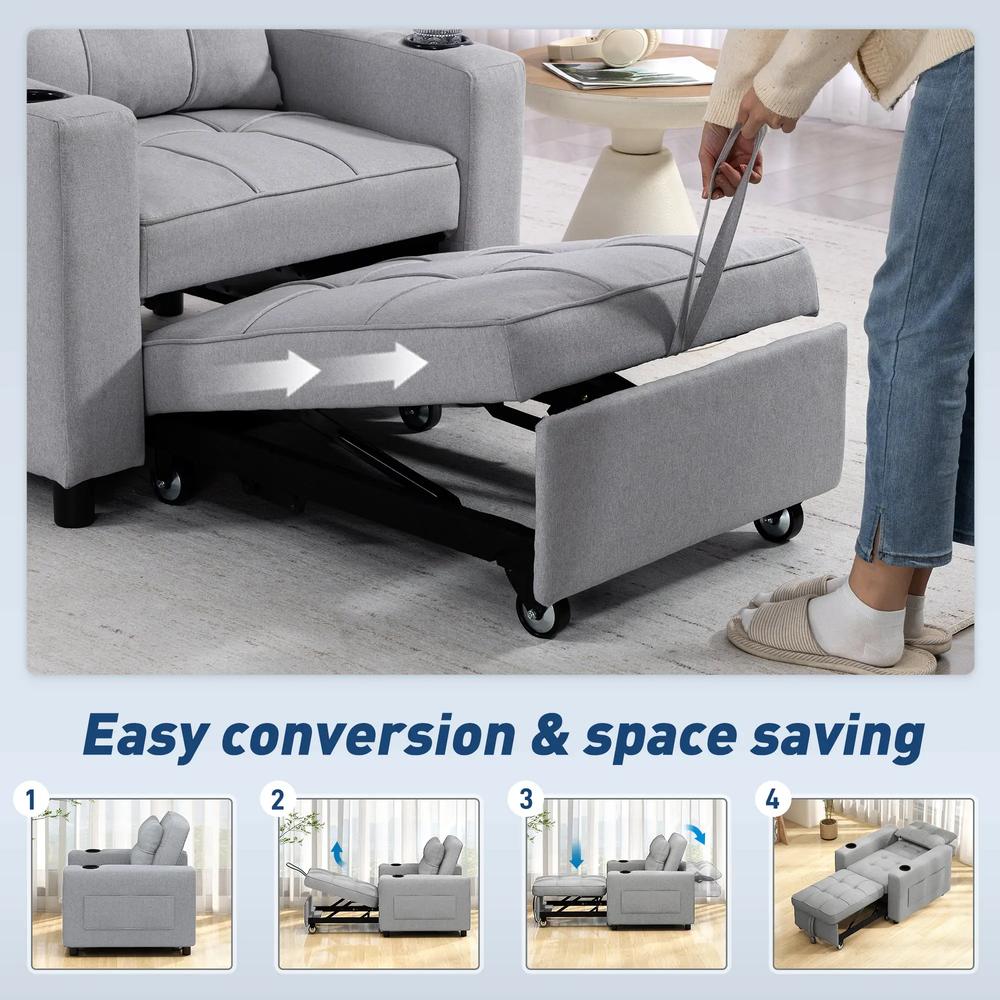 HOMCOM 3-in-1 Single Sofa Bed, Convertible Sleeper Chair Bed Additional View 15