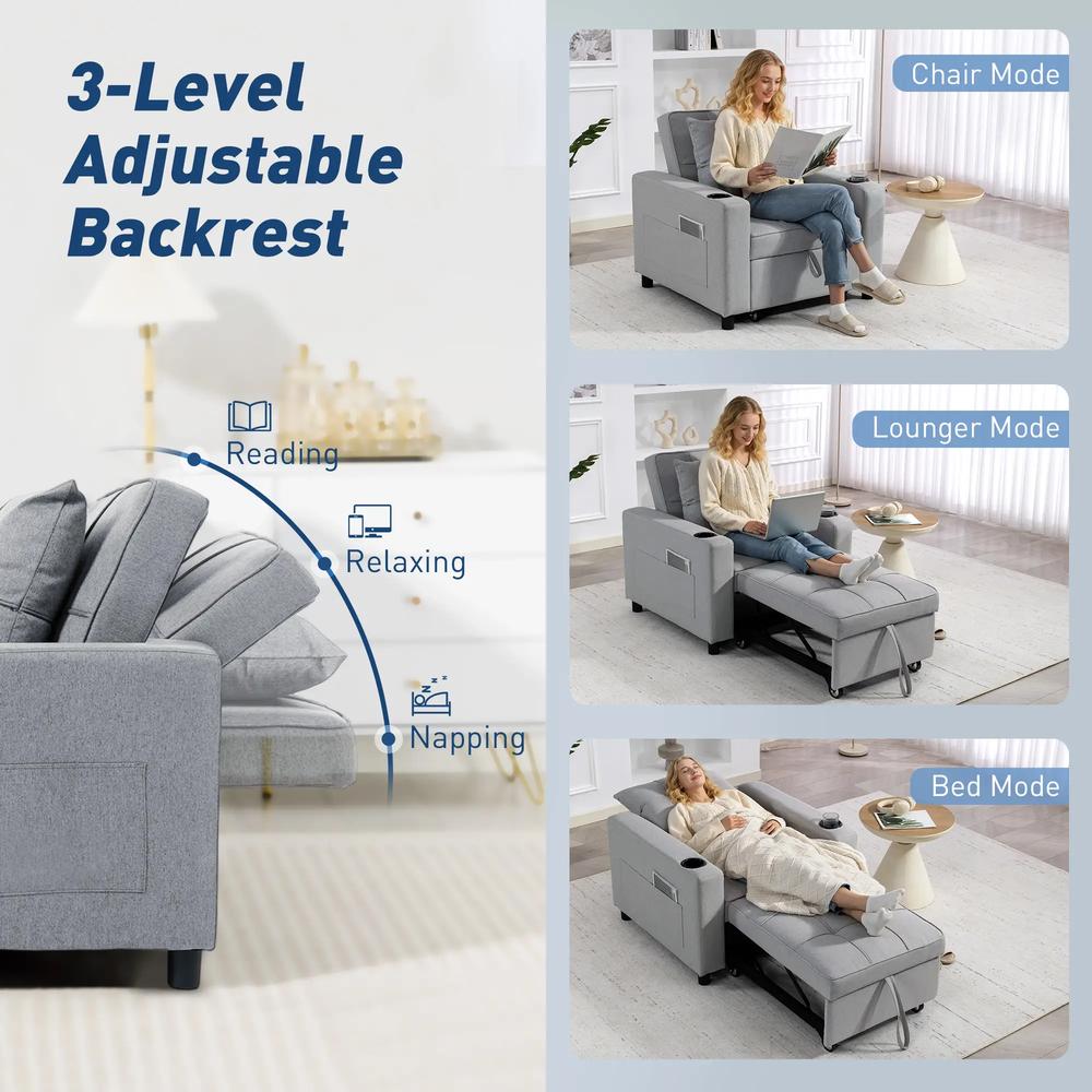 HOMCOM 3-in-1 Single Sofa Bed, Convertible Sleeper Chair Bed Additional View 16