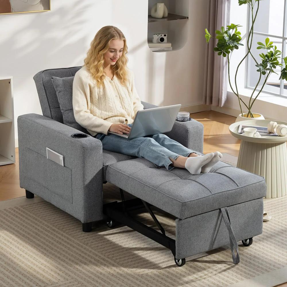 HOMCOM 3-in-1 Single Sofa Bed, Convertible Sleeper Chair Bed Additional View 2