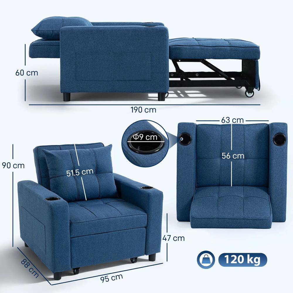 HOMCOM 3-in-1 Single Sofa Bed, Convertible Sleeper Chair Bed Additional View 29