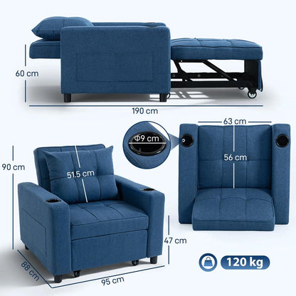 HOMCOM 3-in-1 Single Sofa Bed, Convertible Sleeper Chair Bed Additional View 29