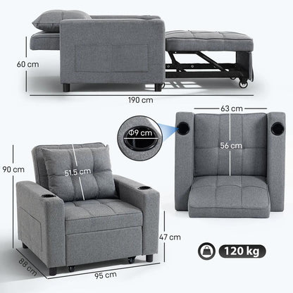 HOMCOM 3-in-1 Single Sofa Bed, Convertible Sleeper Chair Bed Additional View 3