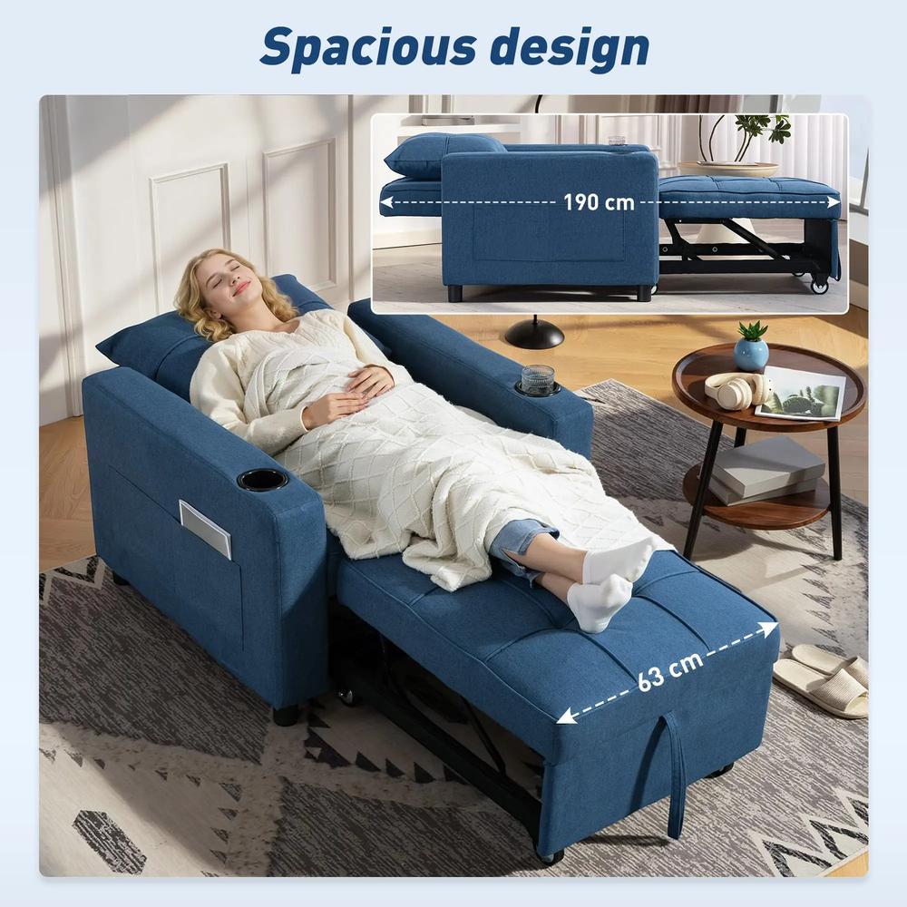 HOMCOM 3-in-1 Single Sofa Bed, Convertible Sleeper Chair Bed Additional View 32