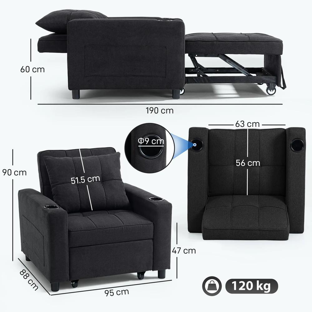 HOMCOM 3-in-1 Single Sofa Bed, Convertible Sleeper Chair Bed Additional View 45