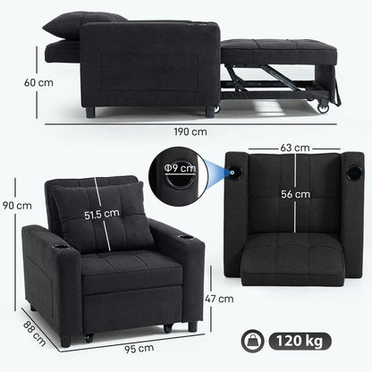 HOMCOM 3-in-1 Single Sofa Bed, Convertible Sleeper Chair Bed Additional View 45