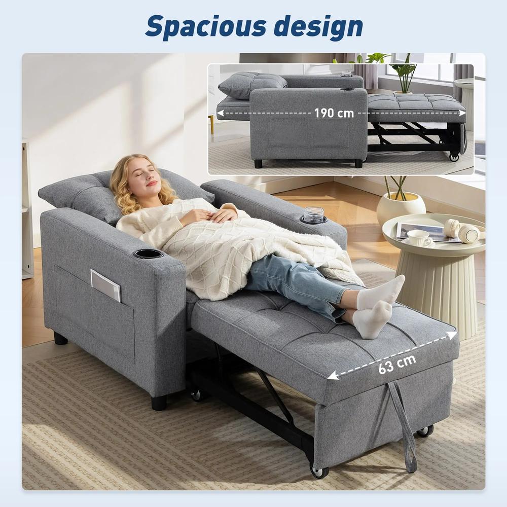 HOMCOM 3-in-1 Single Sofa Bed, Convertible Sleeper Chair Bed Additional View 6