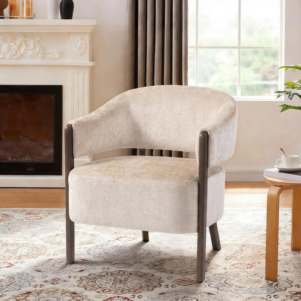 HOMCOM Accent Chair, Chenille Upholstered Tub Chair with Wide Seat, Solid Wood Frame and Legs, Comfy Armchair, Beige Additional View 14