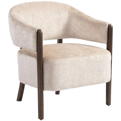 HOMCOM Accent Chair, Chenille Upholstered Tub Chair with Wide Seat, Solid Wood Frame and Legs, Comfy Armchair, Beige Additional View 15