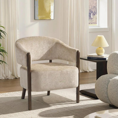 HOMCOM Accent Chair, Chenille Upholstered Tub Chair with Wide Seat, Solid Wood Frame and Legs, Comfy Armchair, Beige Additional View 2