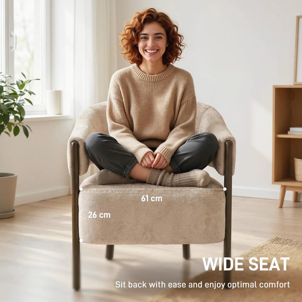 HOMCOM Accent Chair, Chenille Upholstered Tub Chair with Wide Seat, Solid Wood Frame and Legs, Comfy Armchair, Beige Additional View 4