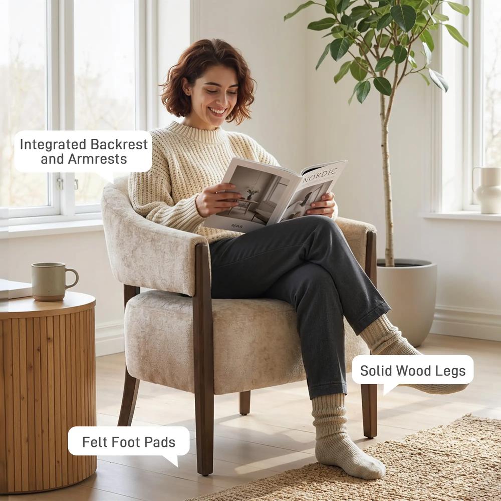 HOMCOM Accent Chair, Chenille Upholstered Tub Chair with Wide Seat, Solid Wood Frame and Legs, Comfy Armchair, Beige Additional View 7