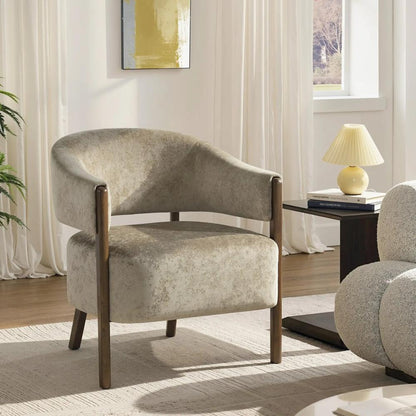 HOMCOM Accent Chair, Upholstered Tub Chair with Solid Wood Frame and Legs, Light Brown Additional View 2