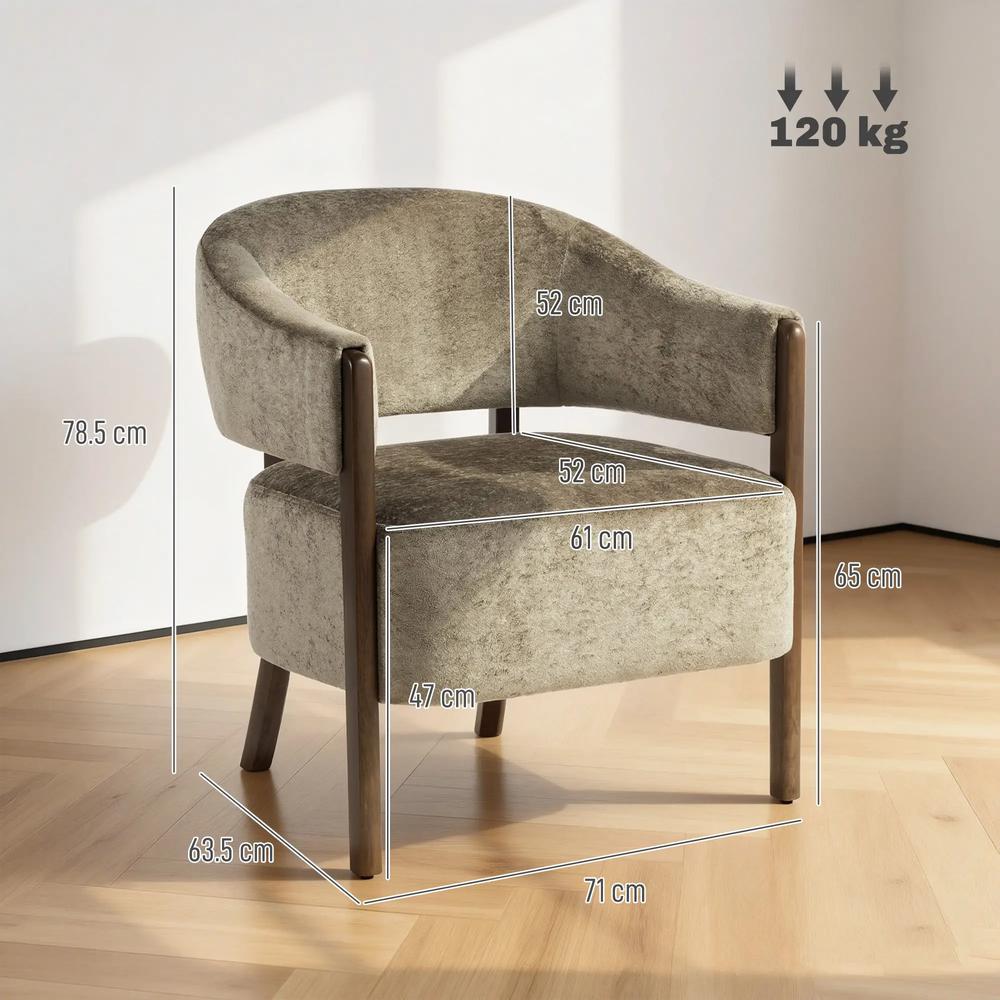 HOMCOM Accent Chair, Upholstered Tub Chair with Solid Wood Frame and Legs, Light Brown Additional View 3