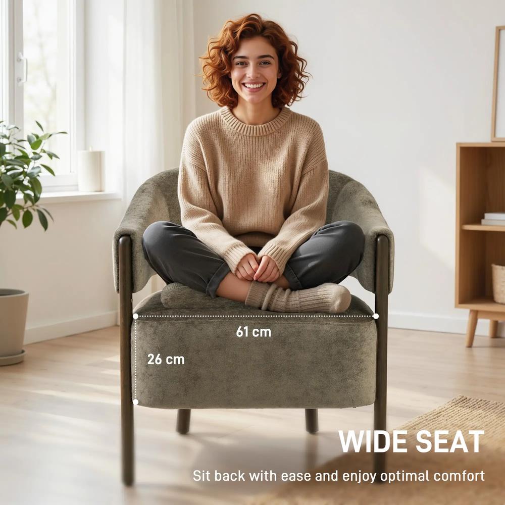 HOMCOM Accent Chair, Upholstered Tub Chair with Solid Wood Frame and Legs, Light Brown Additional View 4