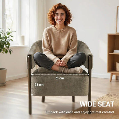 HOMCOM Accent Chair, Upholstered Tub Chair with Solid Wood Frame and Legs, Light Brown Additional View 4