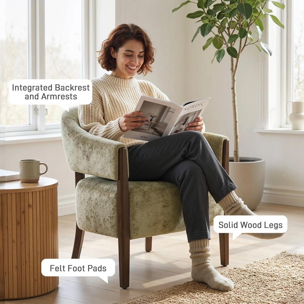 HOMCOM Accent Chair, Upholstered Tub Chair with Solid Wood Frame and Legs, Light Brown Additional View 7